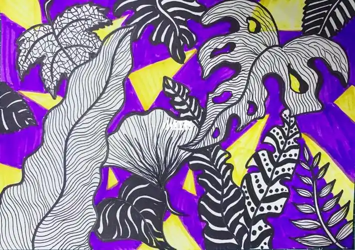 树叶叶脉创意画儿童画线描画