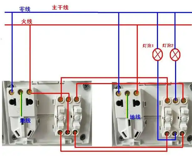 家里老式双开双控开关要换成双开双控加5孔插座怎么接?