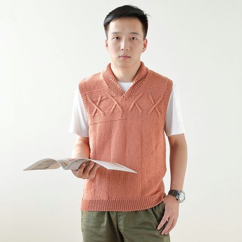 5股流年羊毛线孤鸿男翻领背心马甲手工编织diy材料包棒针手编制作