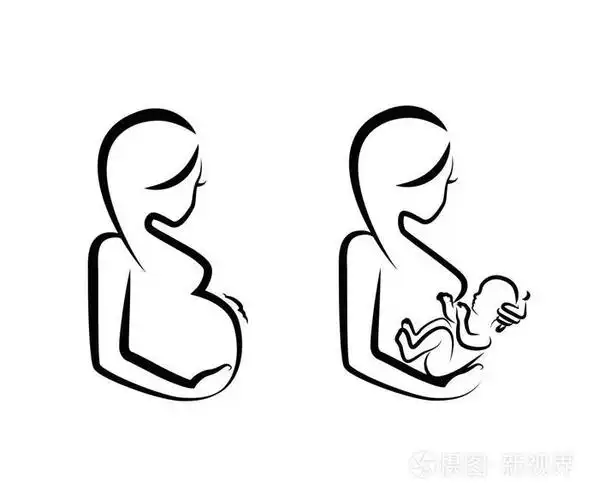 画线性美丽的妇女怀孕和与婴孩在她的胳膊