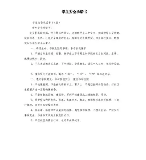 学生安全承诺书三