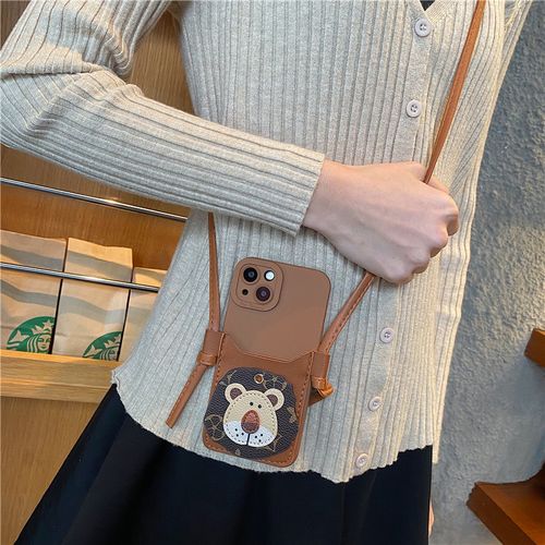 焦糖色狮子头卡包适用vivoy85a手机壳y3s插卡零钱包y97y73斜挎挂绳y9s