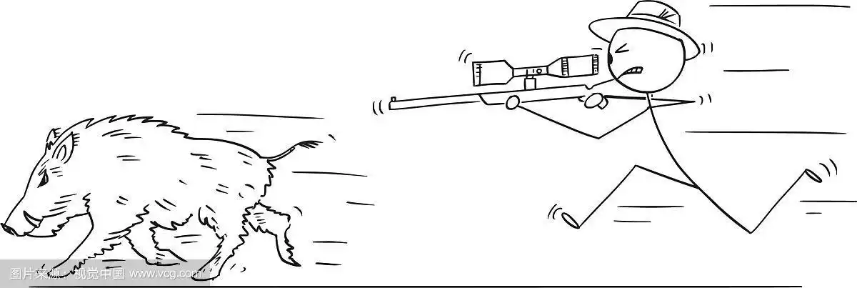 卡通猎人与scoped步枪狩猎野生