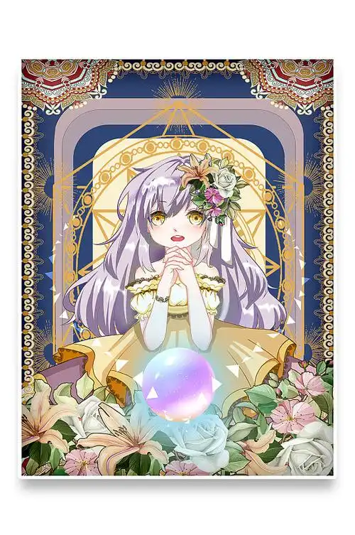 占卜复古卡牌二次美少女女巫水晶球鲜花插画