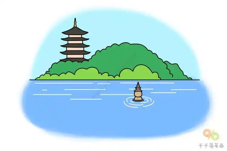 杭州西湖美景彩色儿童简笔画