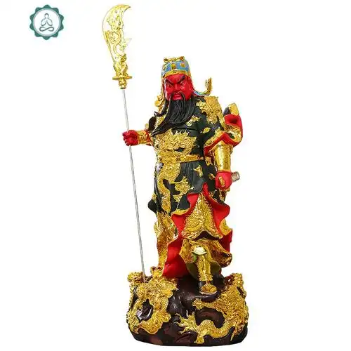 19寸关二爷关二哥关圣帝君树脂佛像 封后 16寸38cm黄袍九龙关公带旗