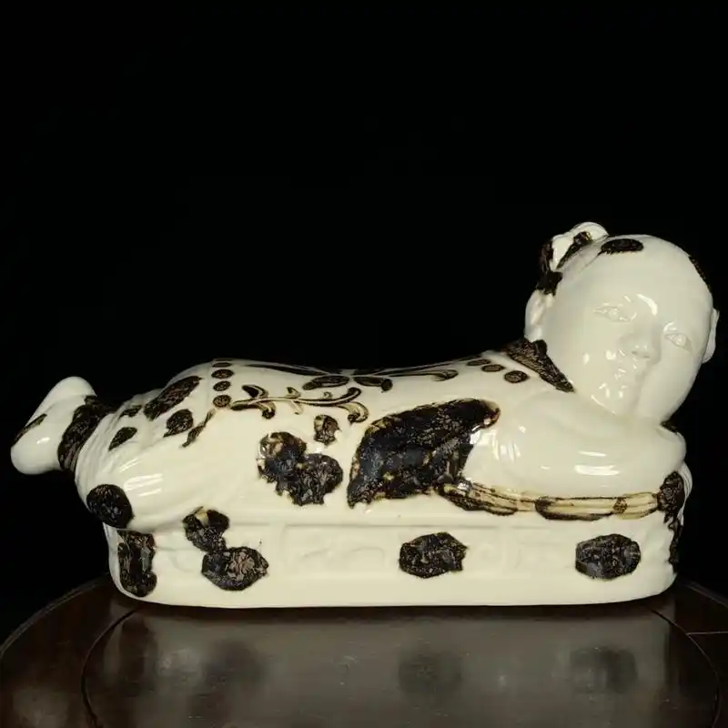 古董古玩 #明清瓷器 宋定窑铁锈花孩儿枕,高17.5直径3 - 抖音