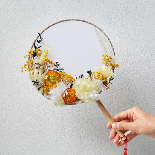 oqb五一劳动节手工制作diy永生花干花团扇古风团扇干花diy材料包扇子
