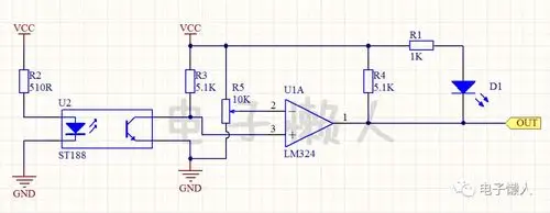 反射式红外光电传感器st188应用电路