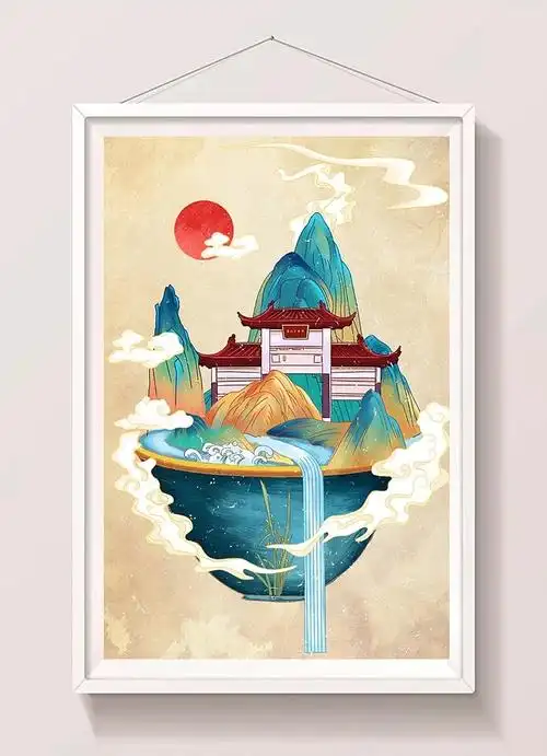 手绘建筑中国风插画