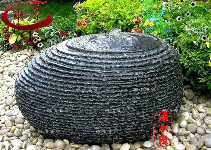 大理石日式禅意流水石钵景观石头涌泉水钵庭院户外水景