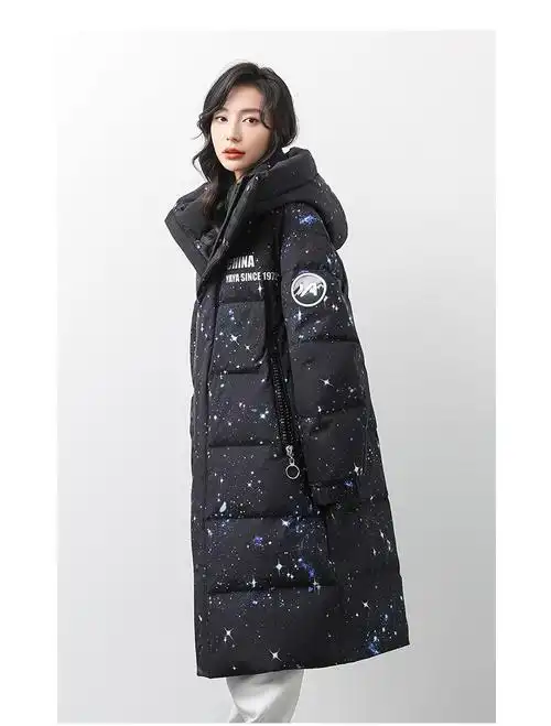 同款鸭鸭情侣款羽绒服2021年冬季中长款连帽潮流帅气外套gf宇宙星空l
