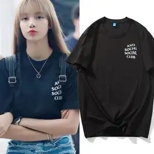 青春有你2lisa同款字母印花黑色纯棉短袖t恤女休闲百搭半袖衣服潮