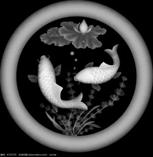 中国风荷花鲤鱼精雕画