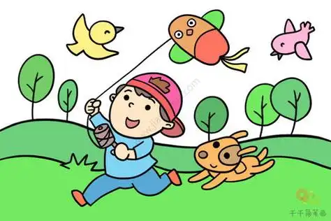 小孩放风筝的简笔画小孩放风筝的简笔画图片彩色