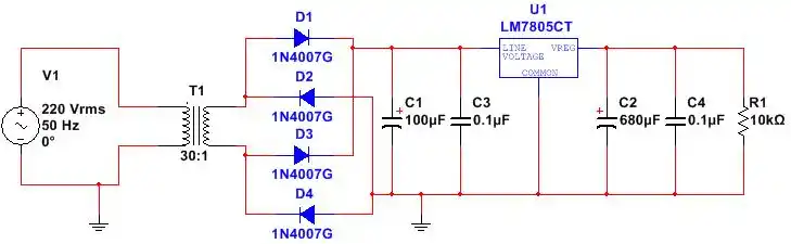 220v交流电变5v直流电路