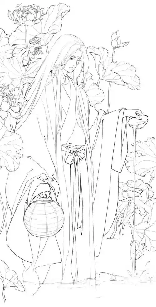 黑白线稿古风人物临摹线稿素材