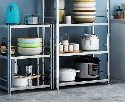 不锈钢厨房置物架落地式多层收纳架微波炉架子烤箱家用储物架子