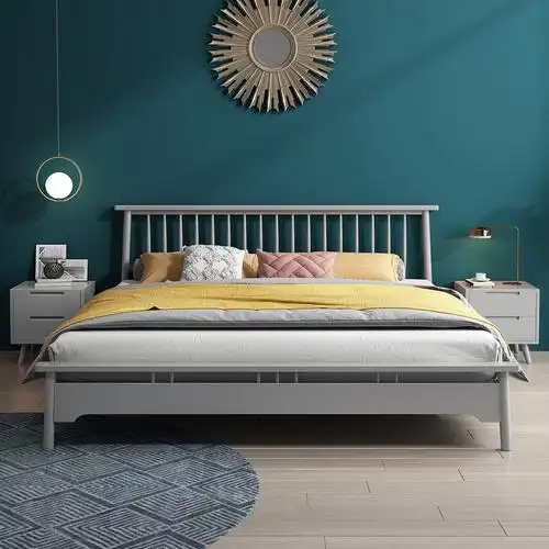 北欧实木木床现代简约风格白色18双人单人12米家用实木床