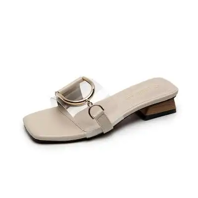 时尚2019新款平底出去女装水钻拖鞋