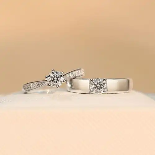 高碳石钻戒情侣结婚对戒纯银一对仿真订求婚礼仪式现场假戒指-阿里巴