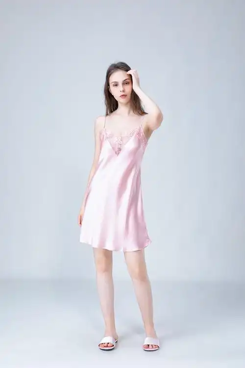 厂家批发真丝女睡裙夏季100%桑蚕丝性感真丝吊带睡衣诱惑女80033c
