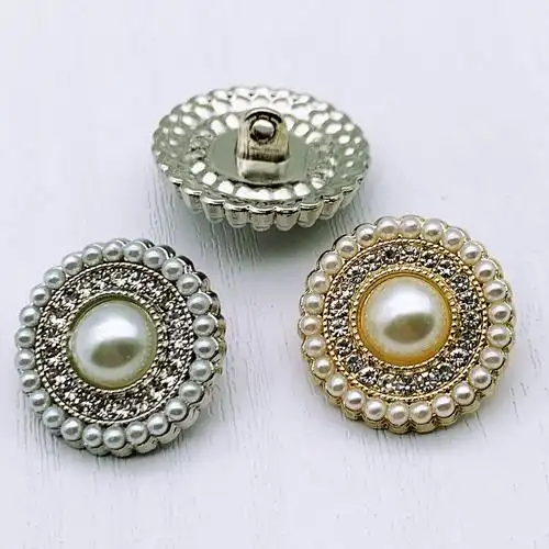 金属珍珠扣子镶钻毛呢大衣纽扣上衣女圆形开衫西装钮扣金属时尚