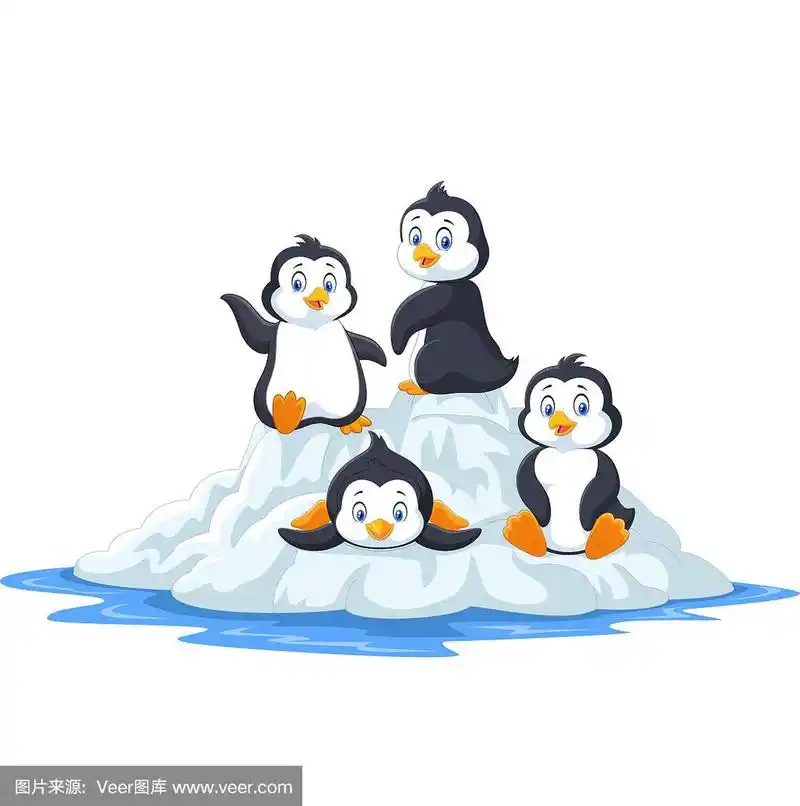 一群有趣的企鹅在浮冰上玩耍