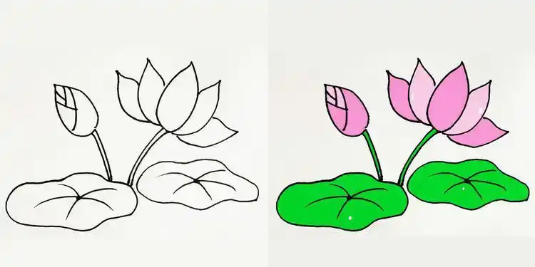 儿童简笔画教程|几分钟学画卡通荷叶荷花,是不是很简单呢?