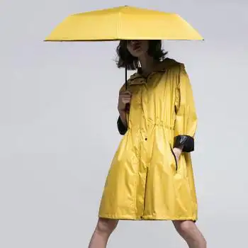 雨伞 太阳伞 防晒防紫外线雨伞女 晴雨两用 雨伞折叠 雨衣雨伞套装黄