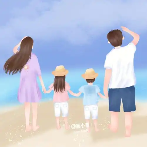 亲子手绘一家四口一家三口背影头像全家福