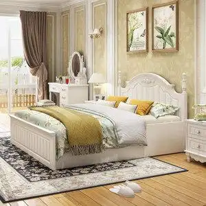 韩式双人床田园风格公主白床图片