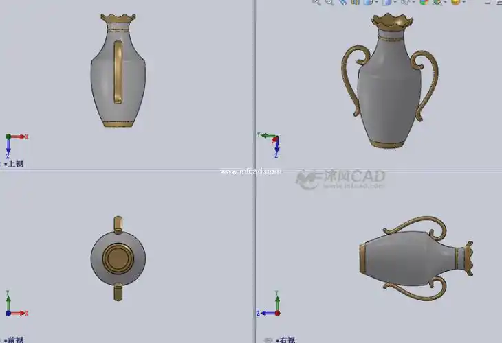 荷花瓷器瓶三视图