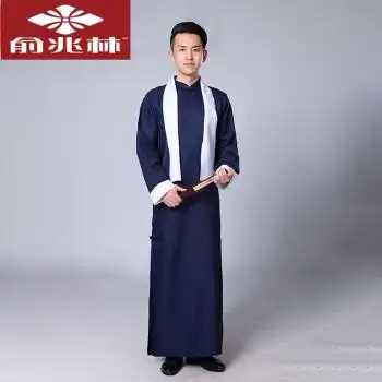 长袍中式艺术马褂服装古风快板民国长衫表演服专柜品牌藏蓝色围巾110