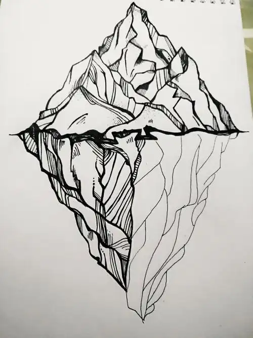 自学画画-冰山‖黑白简笔画(有步骤)_简笔画_画画_万物皆可画_知识