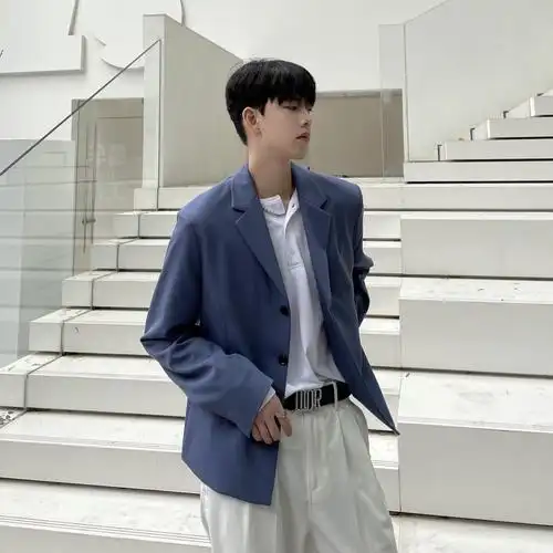 39爱穿搭ins韩系简约宽松短款西服外套男禁欲高级感西装男潮