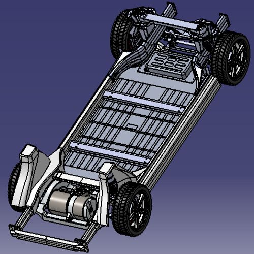 特斯拉新能源电动汽车轿车底盘集成四连杆后悬架3d三维几何数模型