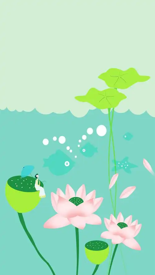 手绘清新荷花池塘h5海报背景psd下载