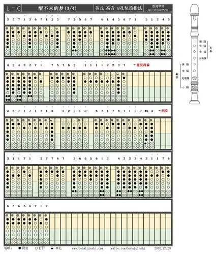 英式高音八孔竖笛c调指法-醒不来的梦