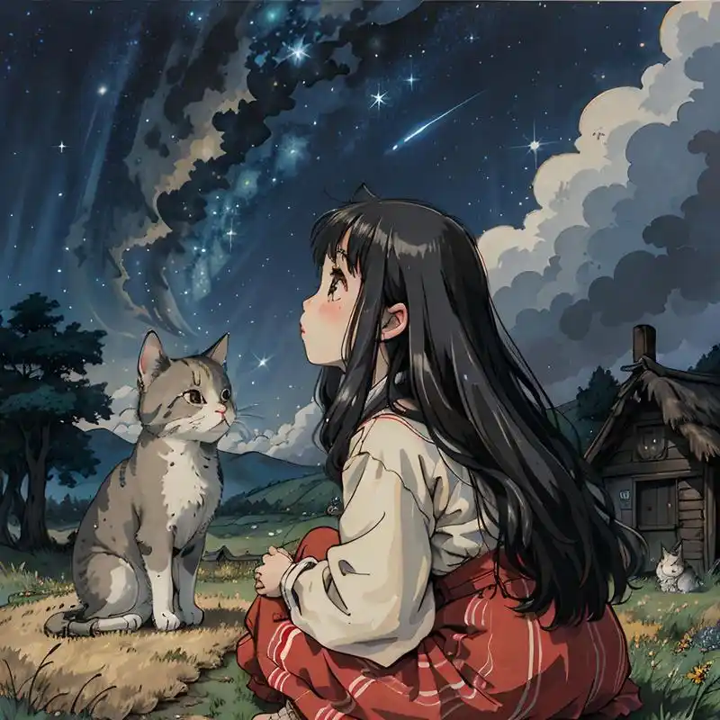 女生头像丨少女,猫与星空 "星空璀璨,少女与猫共赏",这组少女,猫与