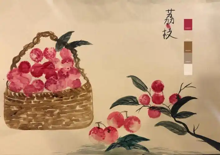 荔枝水墨画幼儿创意画