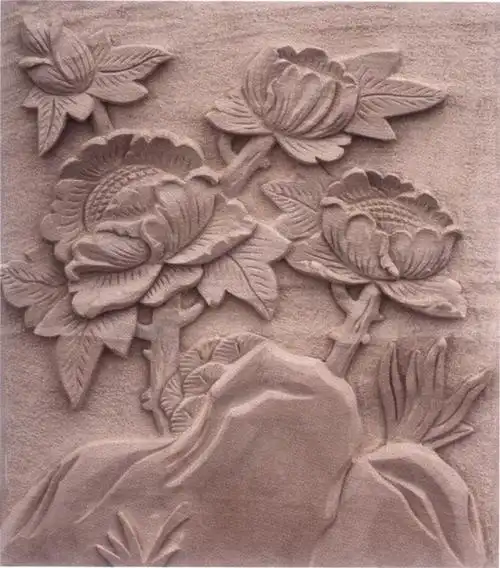 石雕工艺品,石材雕刻,砂岩浮雕,玫瑰,牡丹