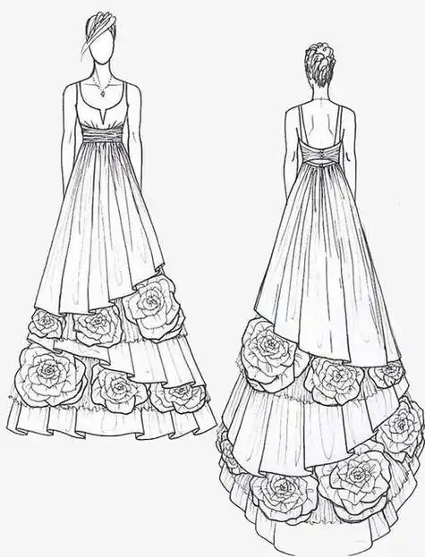 铅笔画简单又漂亮 手绘晚礼服简笔画婚纱礼服美女关键词 :礼服,素描