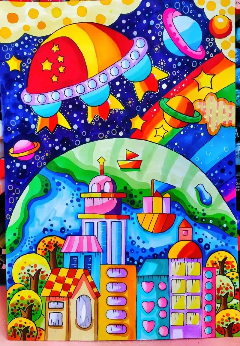 科幻画太空科技画未来城市绘画.梦幻星空,我的航天梦,九天揽月 - 抖音