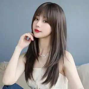假发女长发时尚减龄新款发型斜刘海气质层次感中长发自然全头套式