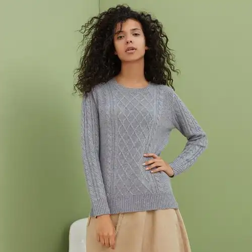 维多拉斯秋冬女士山羊绒衫麻花编织竖纹羊绒衫毛衣