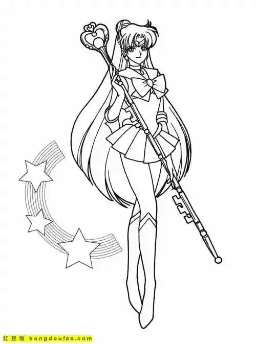 战士青春靓丽美少女卡通涂色图片免费下载-红豆饭小学生简笔画大全