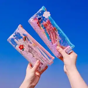 晨光网红樱花雨系列流沙少女心透明大容量笔袋文具盒可爱日系爆棚的