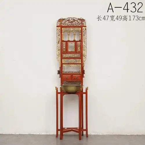 民国时期朱红漆描金洗脸架脸盆架古董老家具