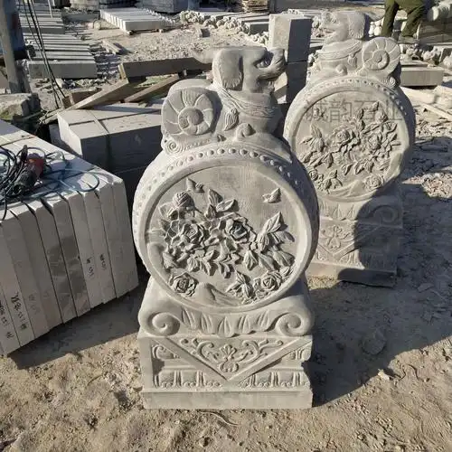 石雕抱鼓石门墩 门口摆放抱鼓石门墩一对 青石抱鼓石一对狮子大象